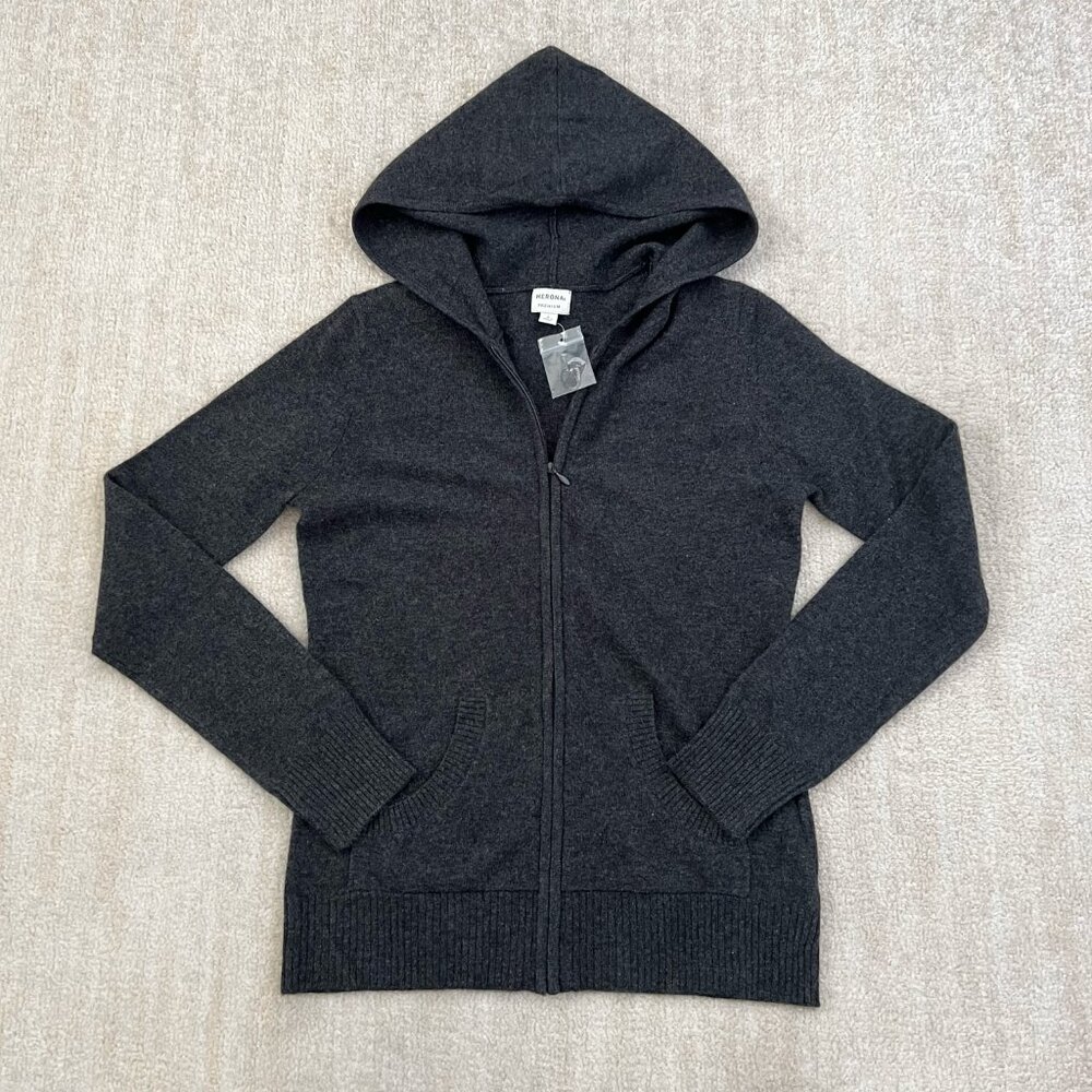 NWOT Merona Cashmere Zip Up Hooded Cardigan Sweater Gray S